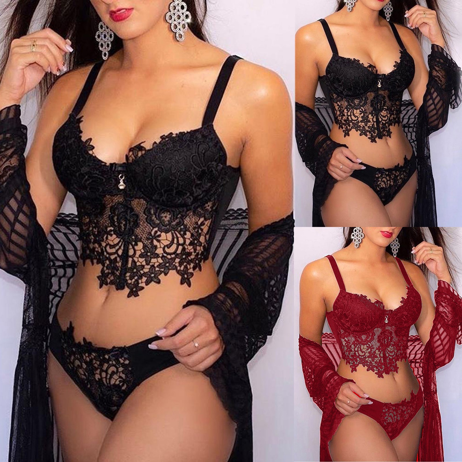 Backless Sheer Lace Lingerie Set