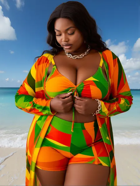Plus Size Multi-Color Patchwork Printed V-Neck…