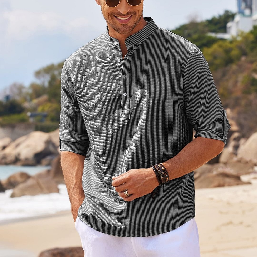 Men's Casual Shirt Long Sleeve Stand Collar Solid