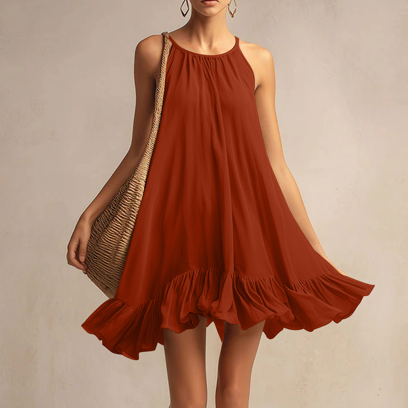 Pleated Halter Midi Slip Dress