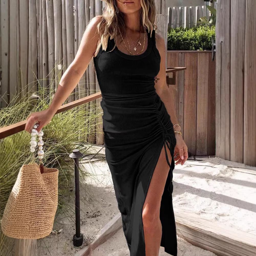 Side-Slit Drawstring Bodycon Dress