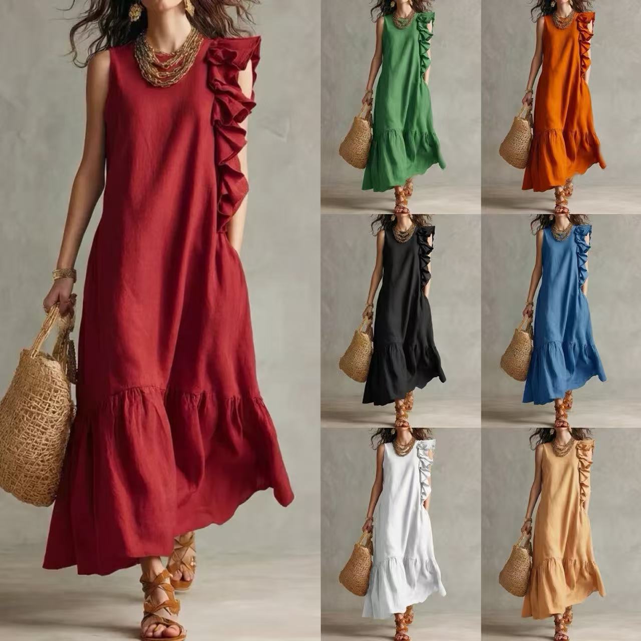 Asymmetrical Ruffle Sleeveless Dress