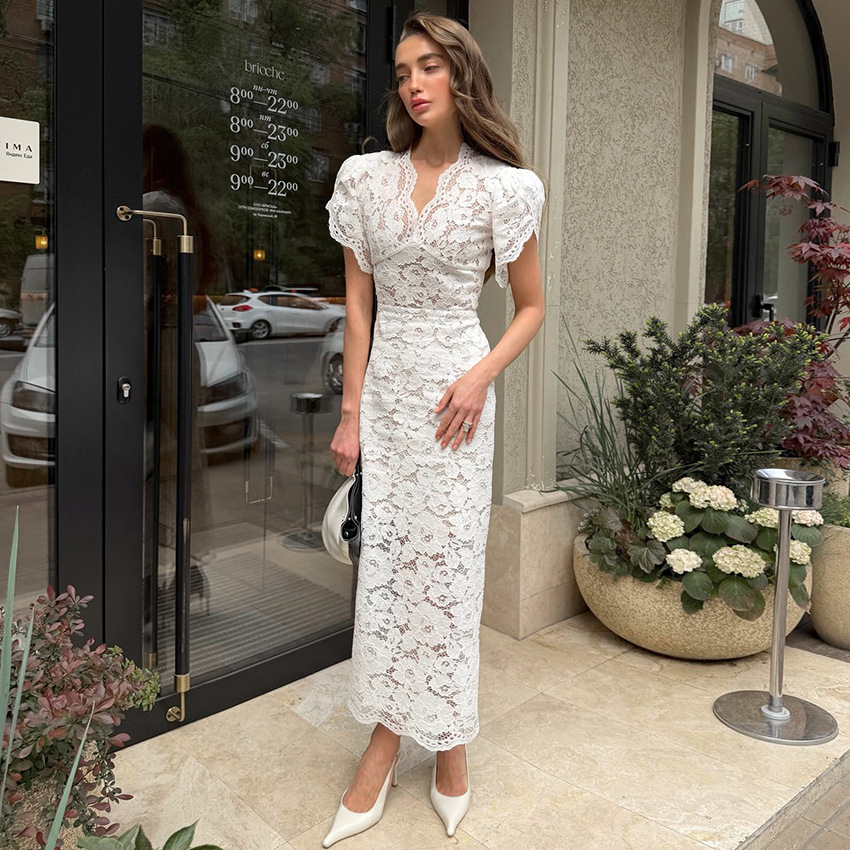 Lace V-Neck Long Dress