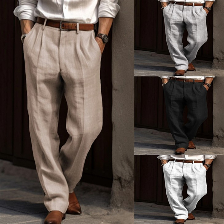 Mens Trousers With Pockets Solid Color Casual…