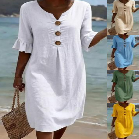 Solid Cotton A-Line Dress