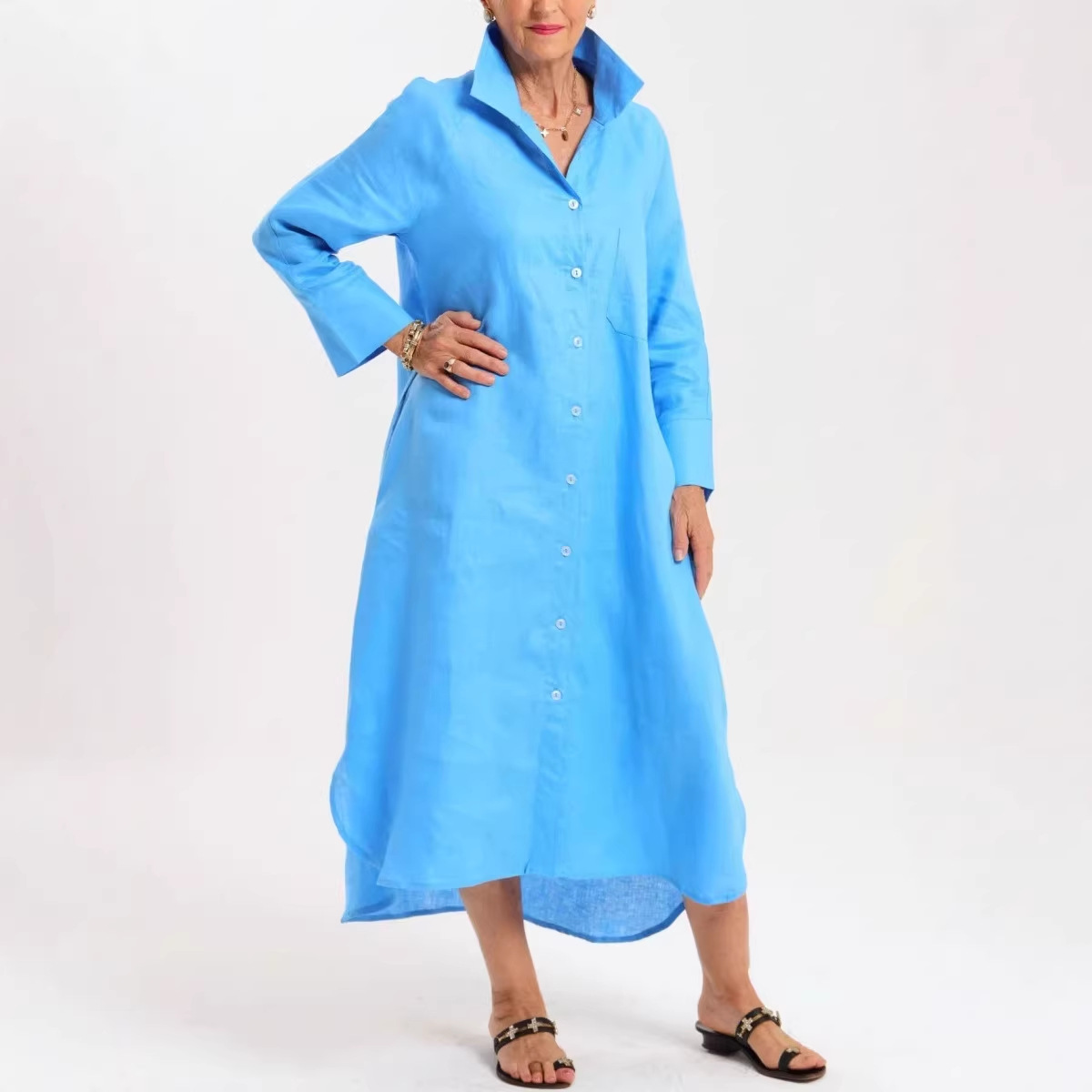 Plaid Cotton-Linen Shirt Dress