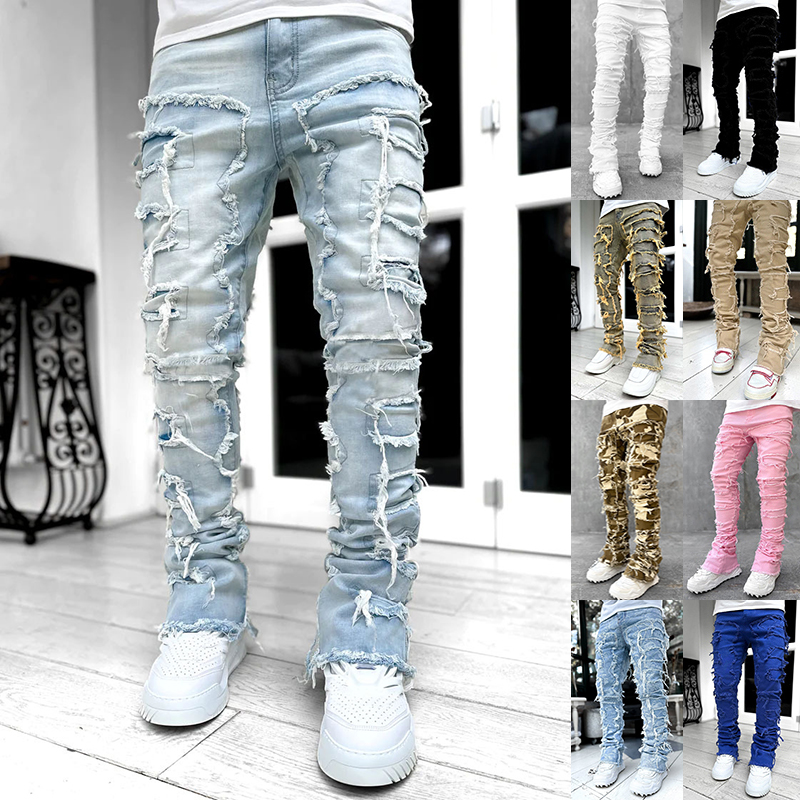 Ins Fringes Ripped Trousers Individual Patched Pants…