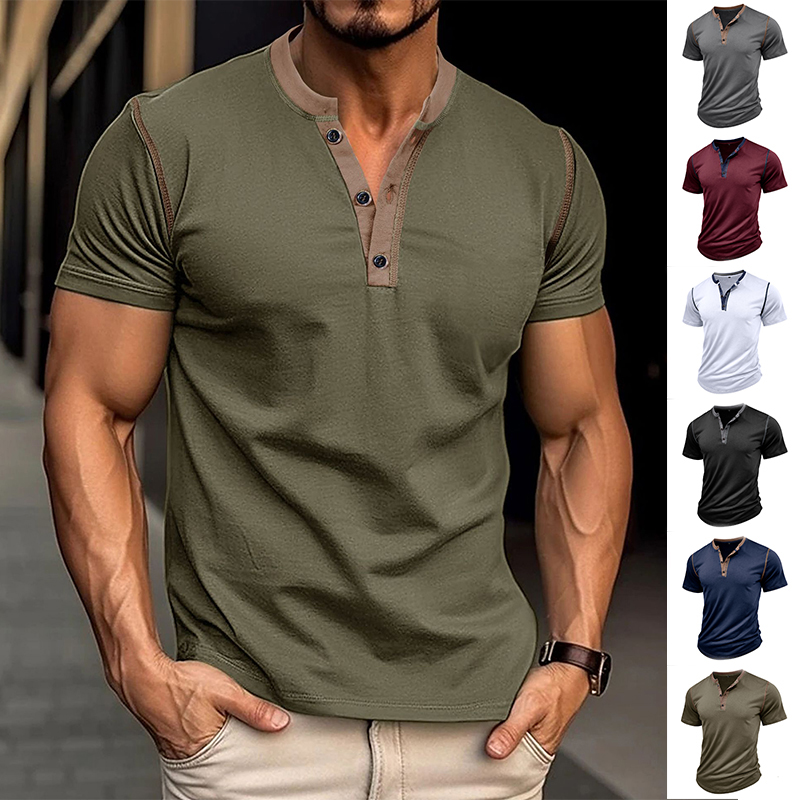 Fashion Short-sleeved Polo Shirt Summer Button V-neck…