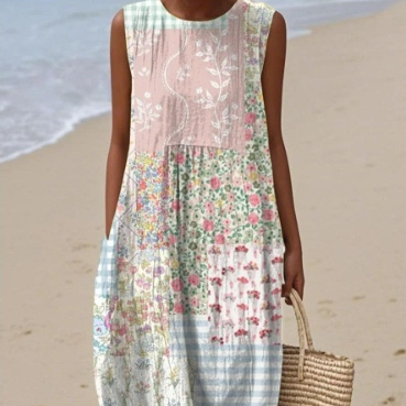 Printed Elastic Waist Midi Dress