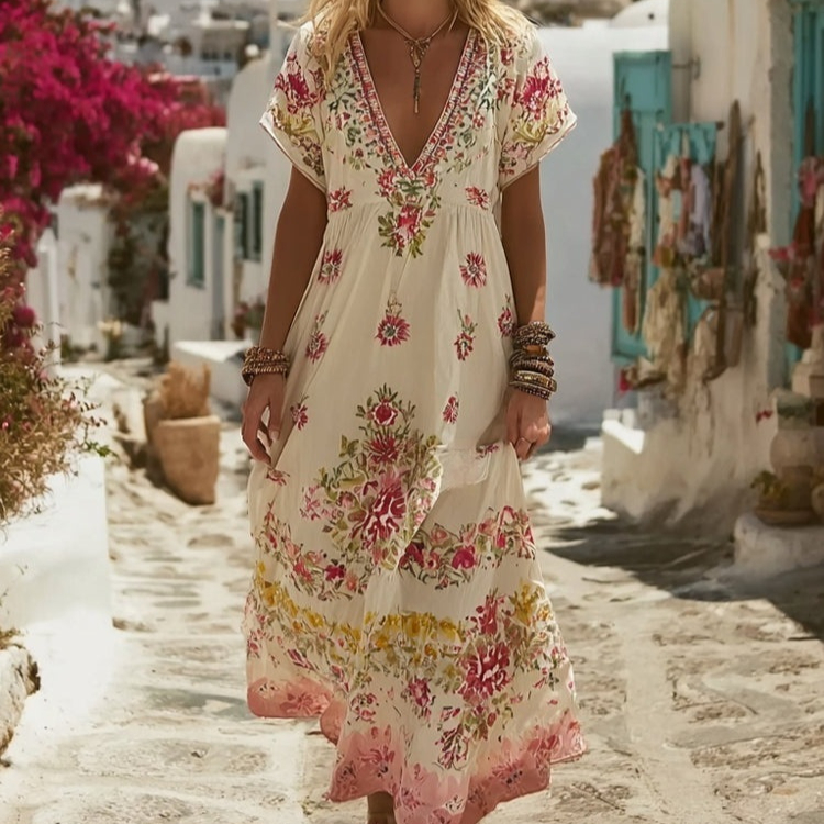 Rose Embroidered Bohemian Dress