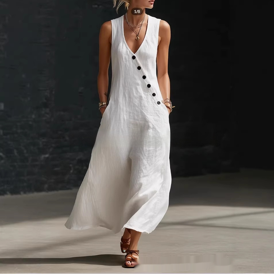 Buttoned A-Line Tank Maxi Dress