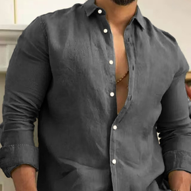 Mens Fashion Shirt Youth Casual Long Sleeve